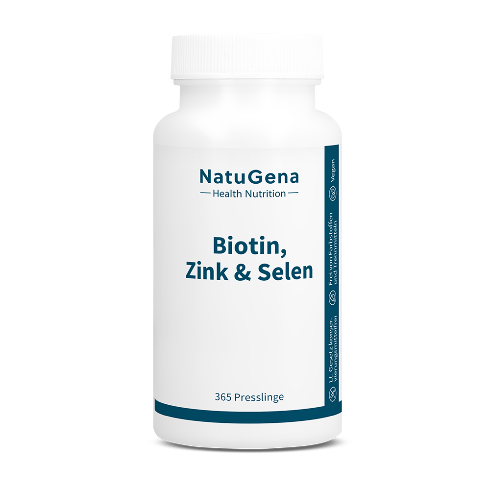 NatuGena Biotin, Zink & Selen – Zinkgluconat, D-Biotin & Natriumselenit (365 Presslinge)