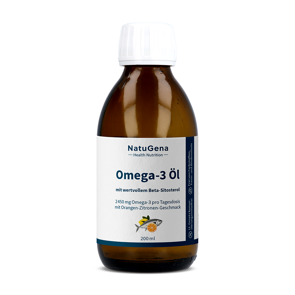NatuGena Omega-3 Öl – Fischöl EPA/DHA, Orangen-Zitronenaroma (200 ml)