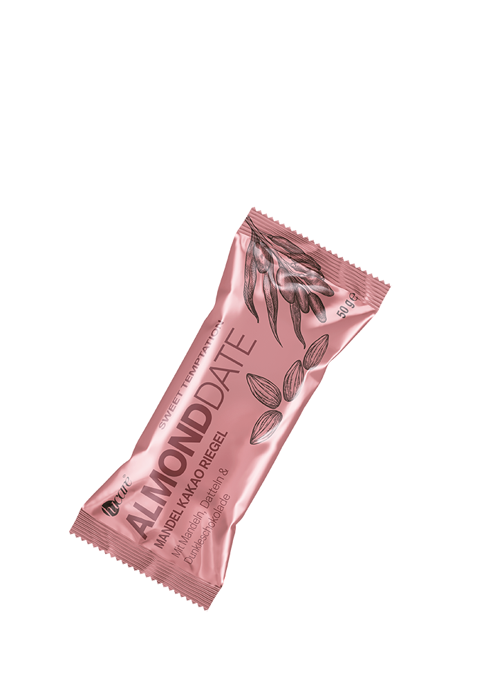 hu'care ALMONDDATE Energieriegel 50 g – Packshot