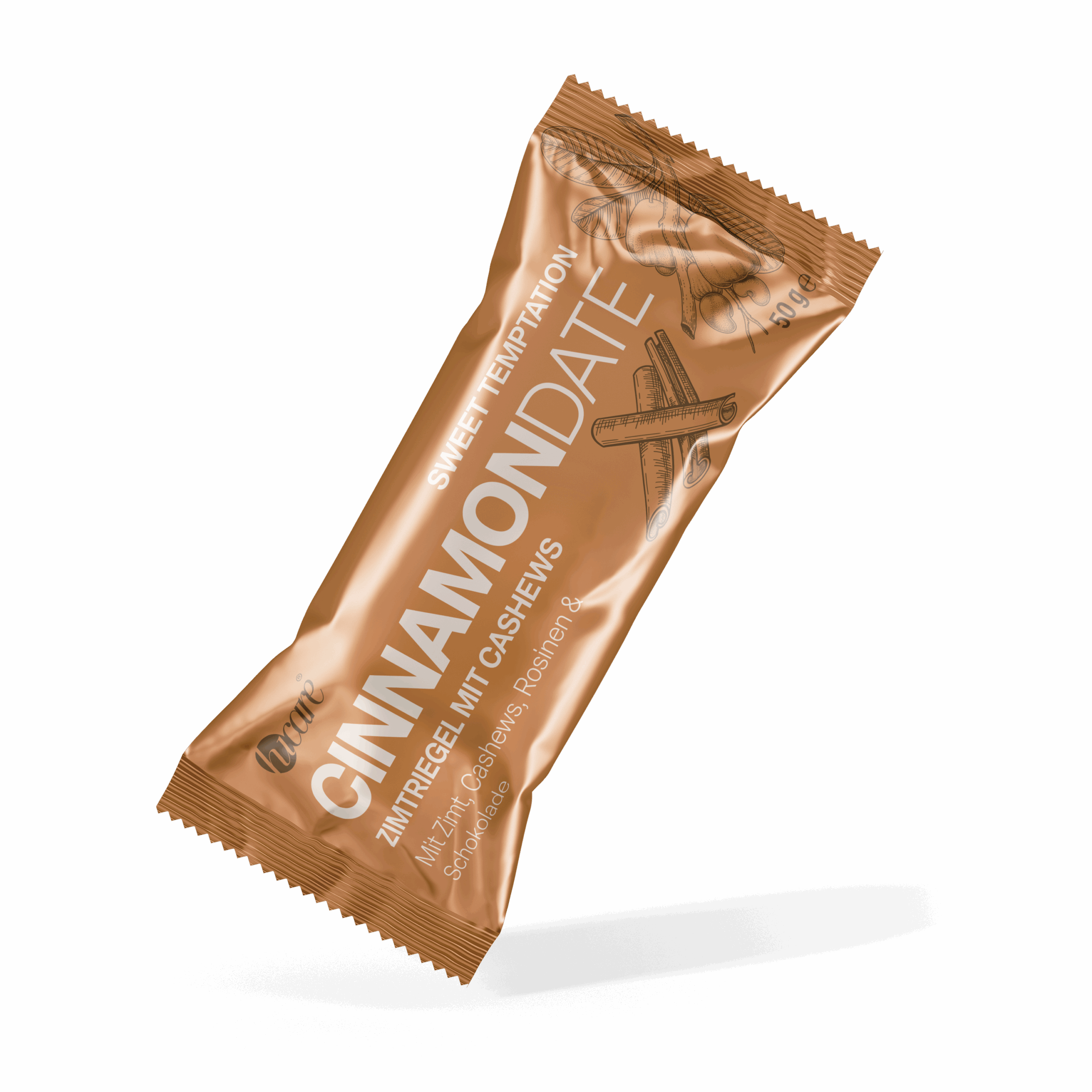hu'care CINNAMONDATE Energieriegel 50 g – Packshot