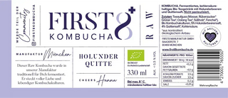 Raw Kombucha Holunder Quitte – Etikett