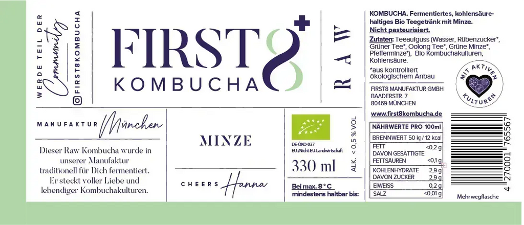 Raw Kombucha Minze – Etikett