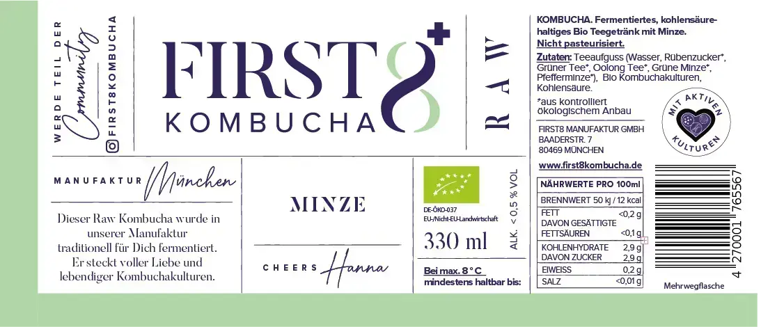 Raw Kombucha Minze – Etikett